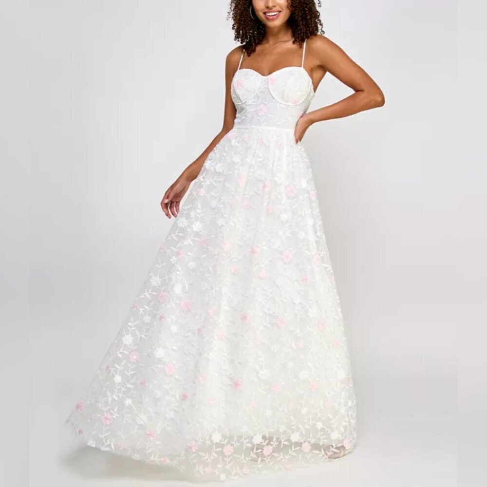 City Studios Floral Embroidered  and Sequin Tulle Bustier Gown